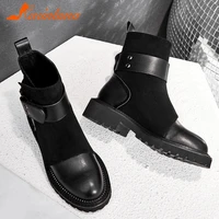 karinluna 2021 brand new belt buckle ankle boots fashion genuine leather kid suede boots women party office shoes woman
