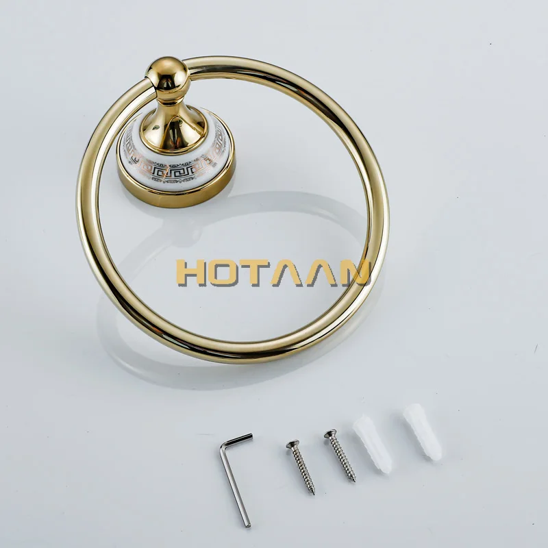 Круглое кольцо для полотенец с синим и белым фарфором из твердой латуни