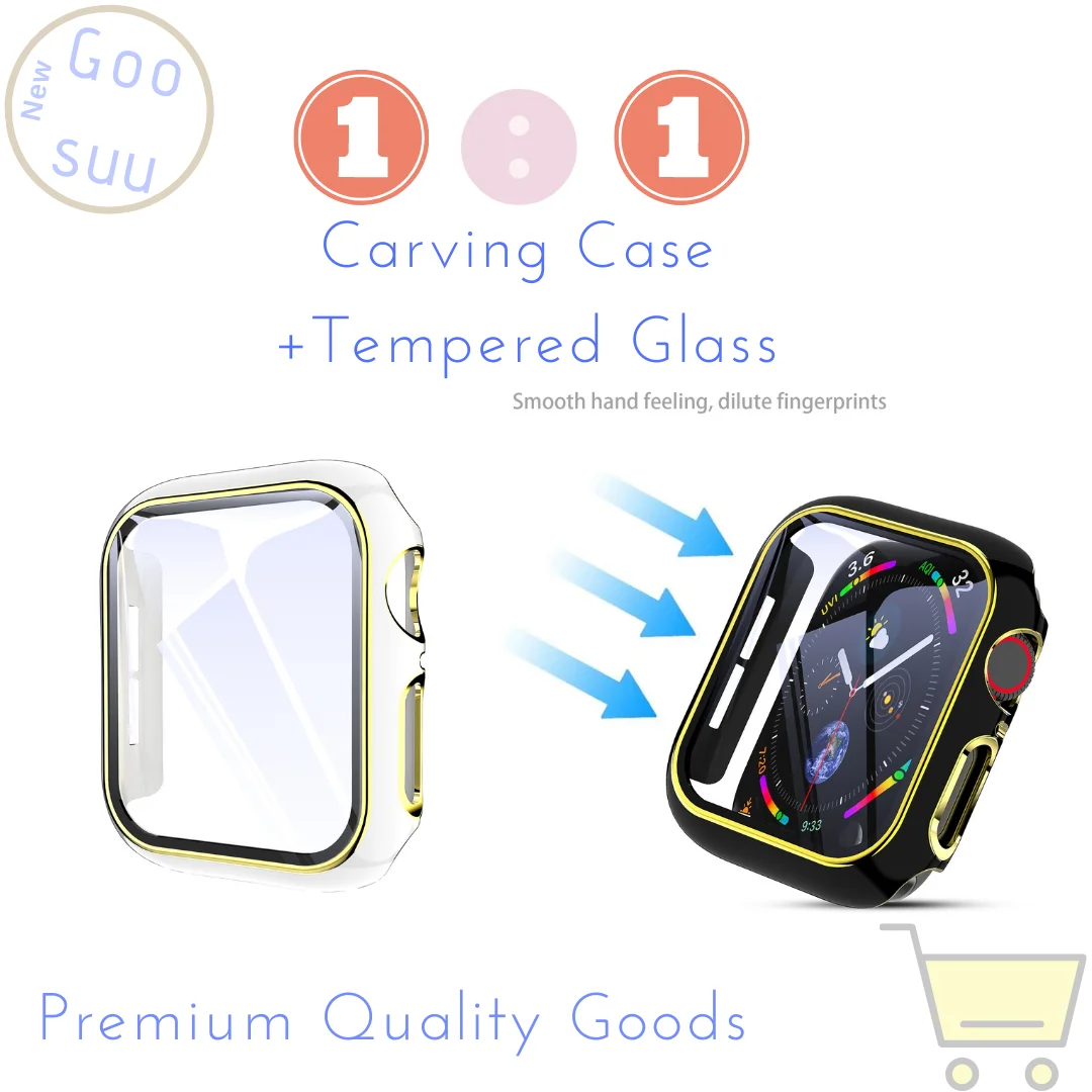 

Case for Apple Iwatch 44mm 42mm 40mm 38mm PC Carving Case +Protective Tempered Glass Film Shockproof Case for Apple Watch Series