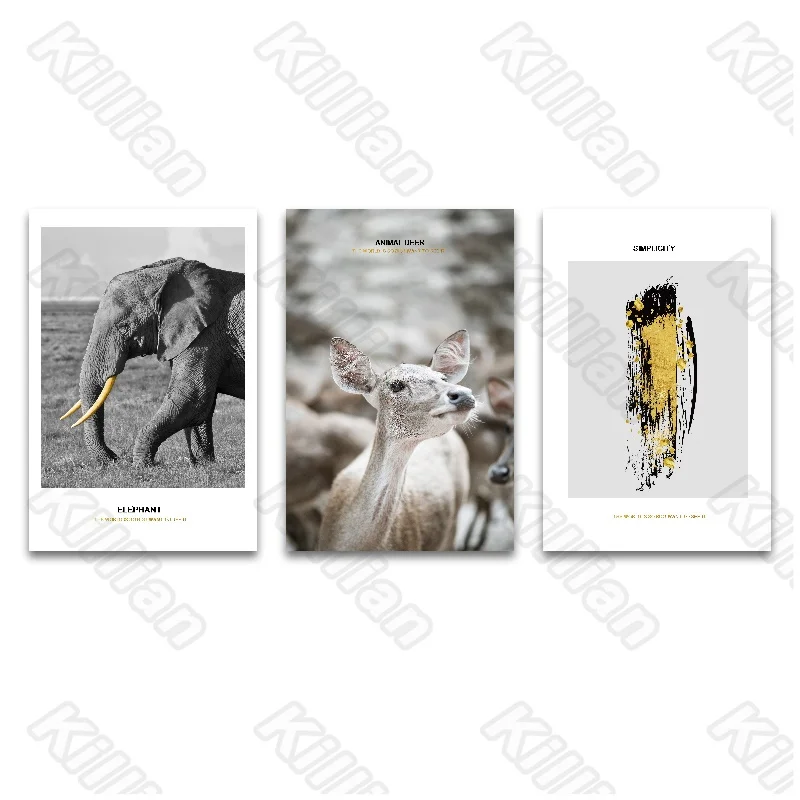 

Elephant and deer Frameless Poster Home Bedroom Decorative Living Room Decoration Canvas Painting Hd Print Realist Style Fresco