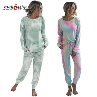 sebowel autumn winter fashion tie dye print ladies casual loungewear sets long sleeve trousers womens two pieces pajamas suits