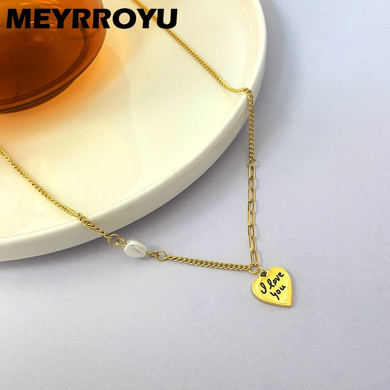 

бижутерия для женщин 2021 цепочка на шею женская Женское Ожерелье MEYRROYU, из нержавеющей стали, с подвеской в виде сердца, с жемчугом, вечерние