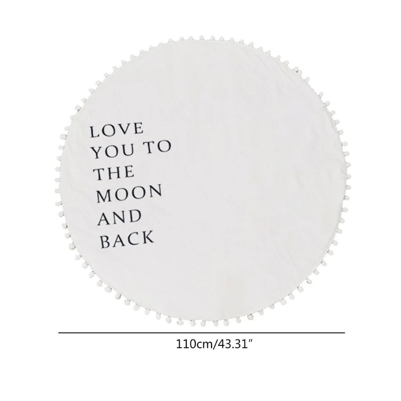 

Baby Play Mat Cotton Kids Crawling Blanket 43.3inch Large Round Carpet Rug with Pom Pom Ball Baby Room Decor Photo Props