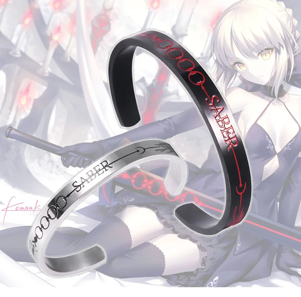 

Fate Stay Night Saber Titanium Steel Cuff Bracelet Fate Character Altria Pendragon Open Bracelet Cosplay Gift