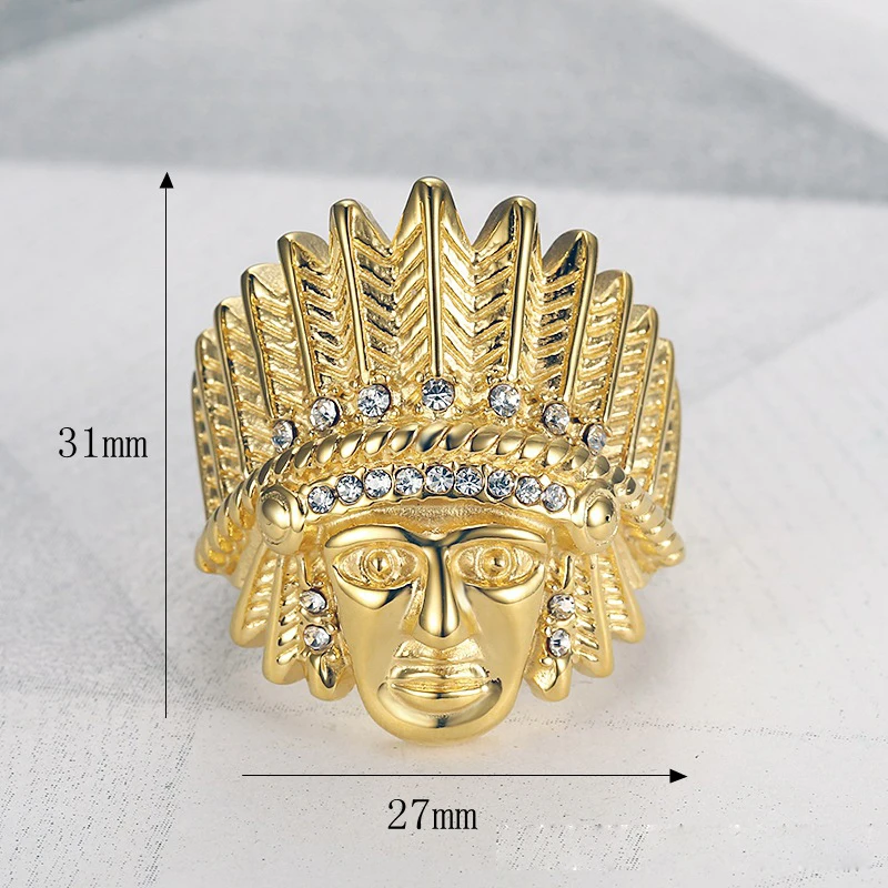 

Wholesale Hiphop indian aborigines fine jewelry rings chief of a tribe crystal titanium steel casting rings party anniversary
