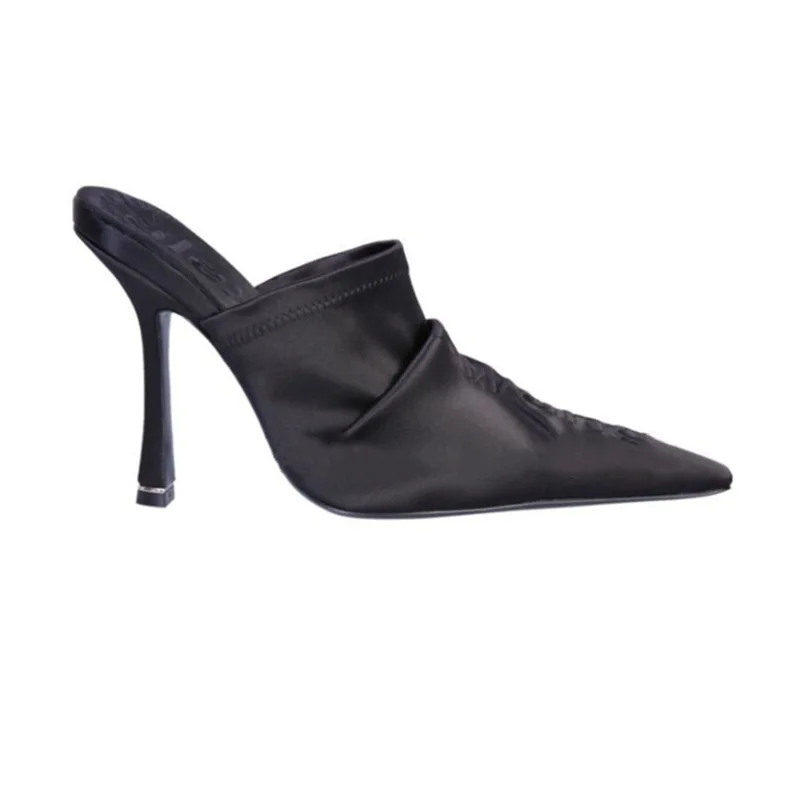 

Muller shoes slippers summer satin high heels stiletto toe Baotou sandals women