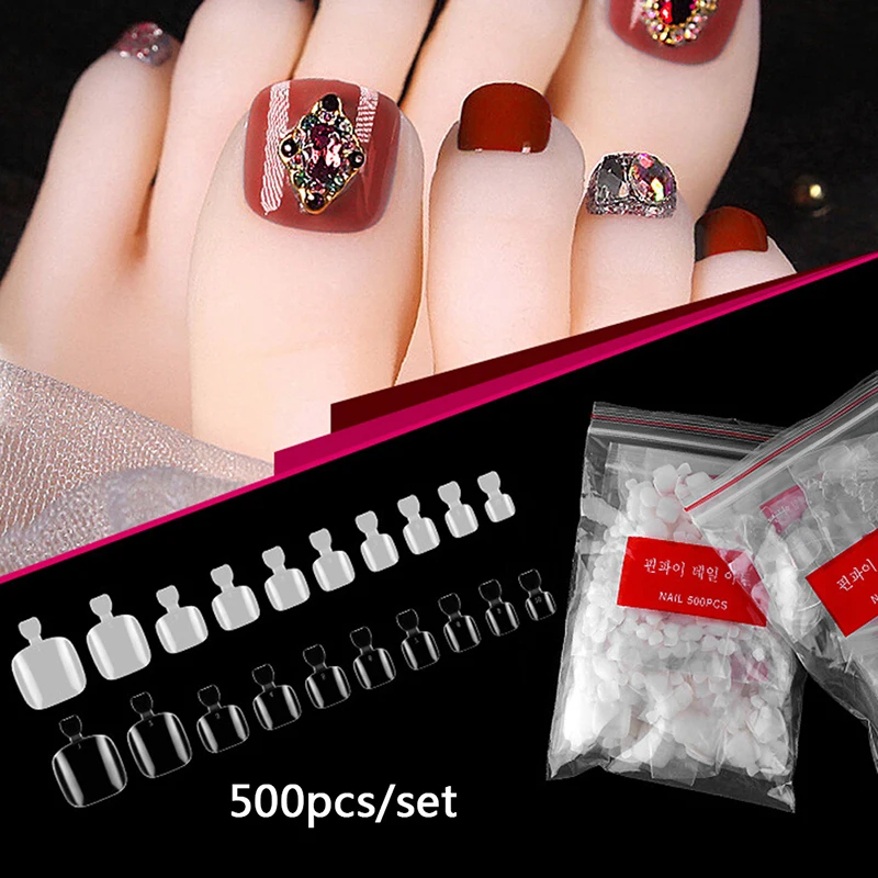 

500Pcs Artificial Acrylic Toe False Nails Tips Clear Foot Fake Nails Manicure