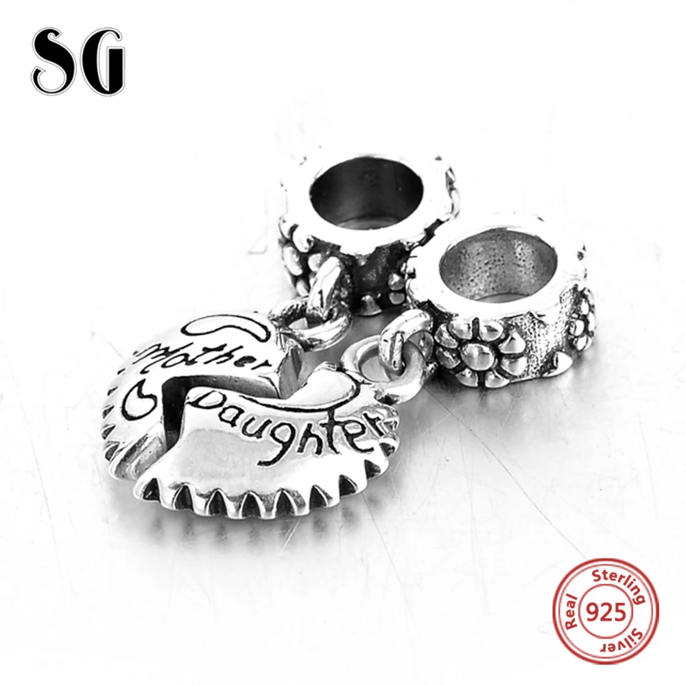 MANBU Sterling Silver Daughter Mother Love Heart Pendant Bead Fit Authentic Pandora Charms Bracelet 925 Original Berloque | Украшения и