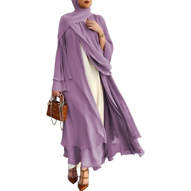 

Muslim Dress Middle East Muslim Fashion Robes Dubai Abaya Turkey Solid Color Cardigan Chiffon Plus Size Women Dress Donsignet