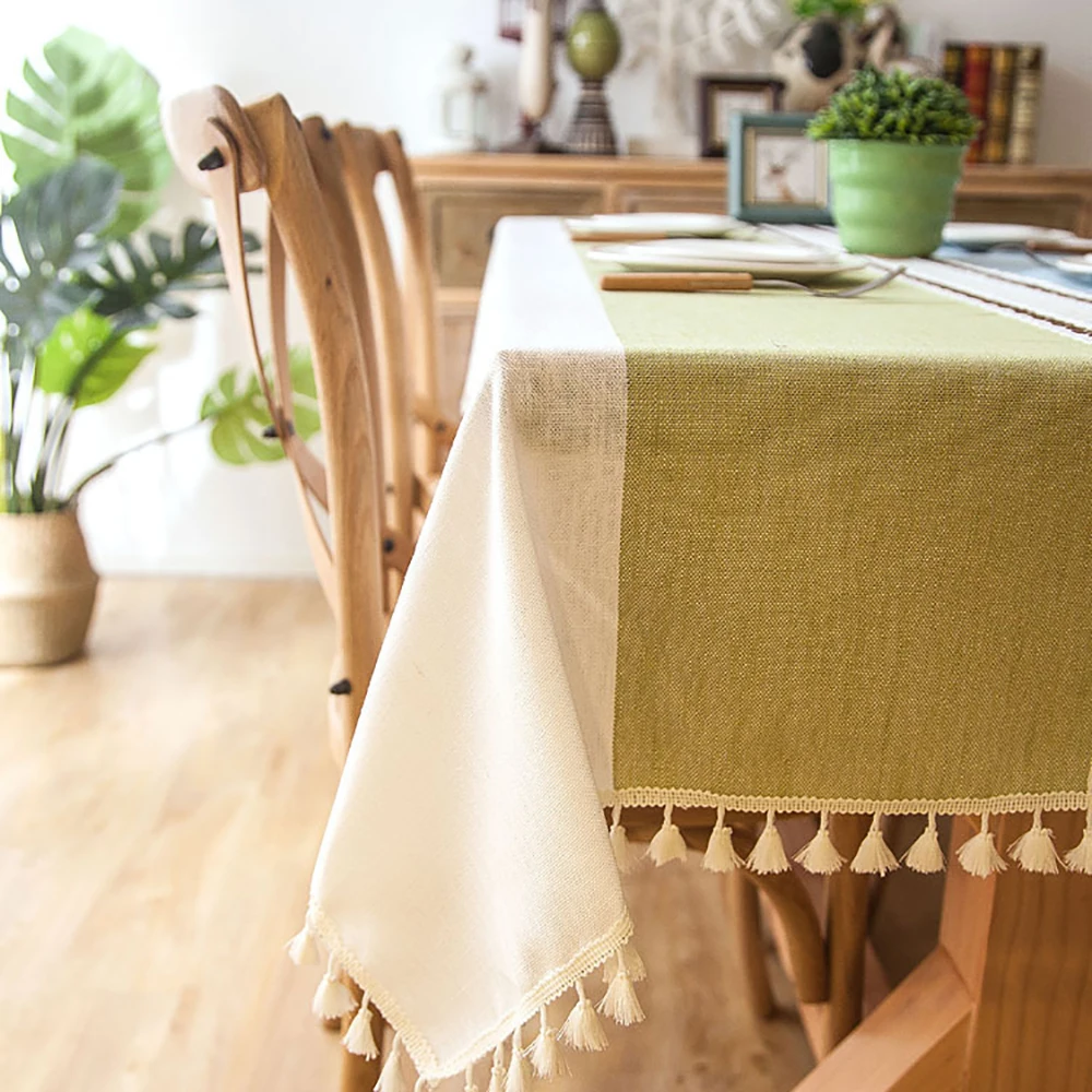 

Rectangle Linen Tablecloth with Tassel Home Decoration Dining Table Cover Waterproof OilProof Tablecloth Decor Dust Proof Cloth
