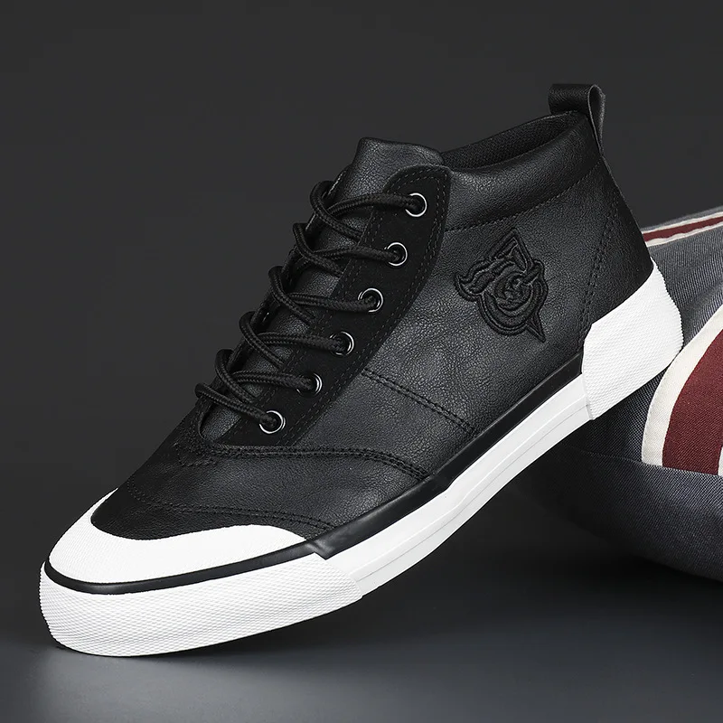 

21868 New Men PU Leather Boot Korean Trend Comfortable Loafer Men Shoes British Fashion Men High Top Sneakers New Moccasins Boot