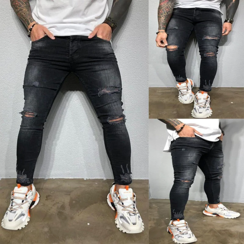 

Ripped Jeans Men Streetwear Destroyed Skinny Pencil Pants Slim Vacation cowboy Trousers High Quality Party Biker Denim Clothing