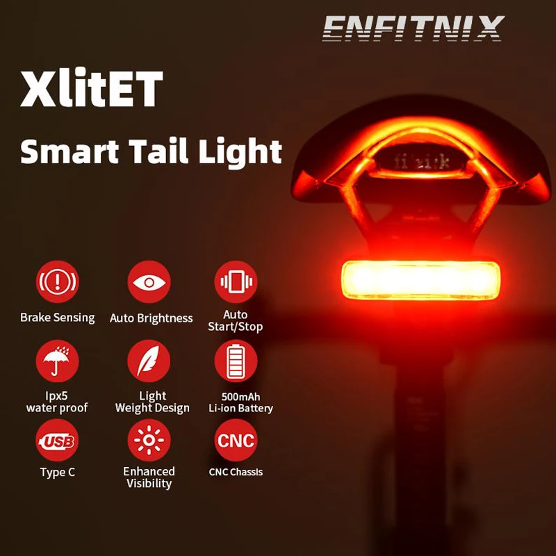 

New ENFITNIX MTB Bicycle Rear Light USB Smart Signal Flashlight For Bike Led Taillight XlitET Auto Brake Sensing Cycling Lantern