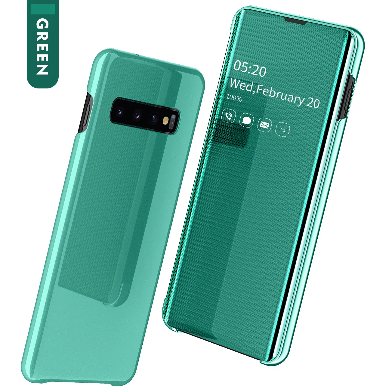 Умный зеркальный Чехол С Откидывающейся Крышкой для samsung Galaxy Note 10 S10 S8 S9 плюс S10e S7 Edge Note 8 9 A50 A30 A70 A7 оригинальная крышка - Цвет: Green