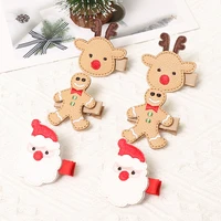 30pcs cute leather reindeer santa hairpins embroidery gingerbread man hair clips xmas new year headwear princess hairaccessories