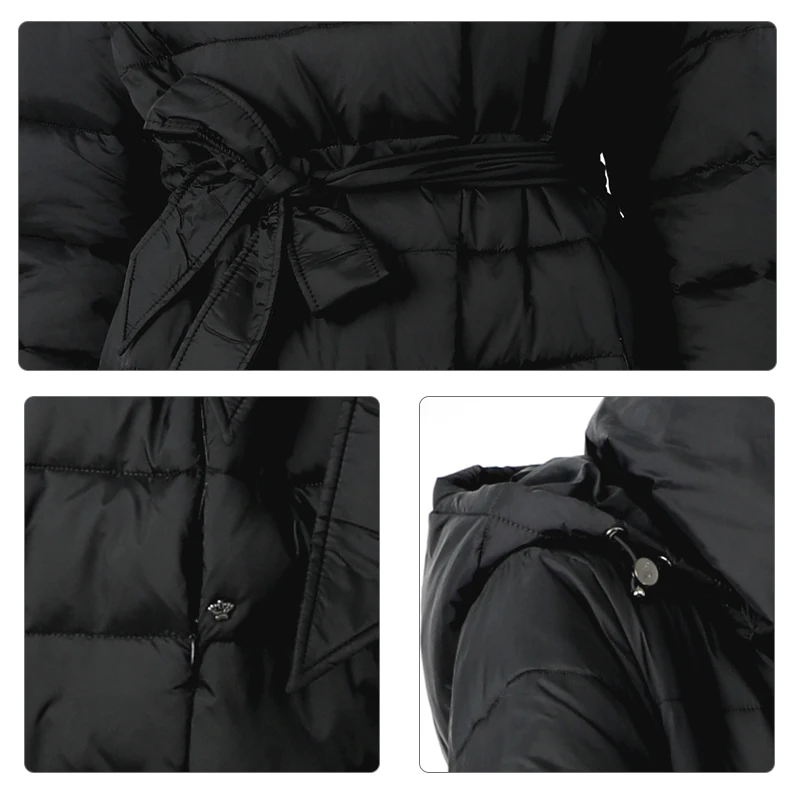 

Women's Parka Long Down Jacket Cotton Removable hooded Female Quilted Coat Puffer Stand-up Collar Windproof Large Size 19-155