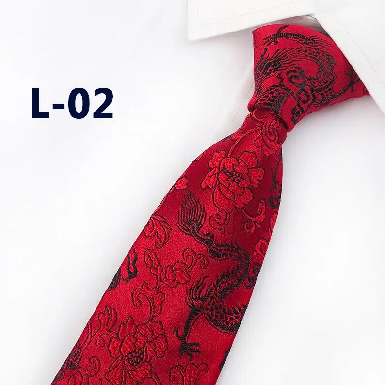 

New Design Brocade Fabric Festive Chinese Dragon Pattern Wedding Tie Groom Tie Red Black Wine Pink Brown Navy Gold Blue Tie