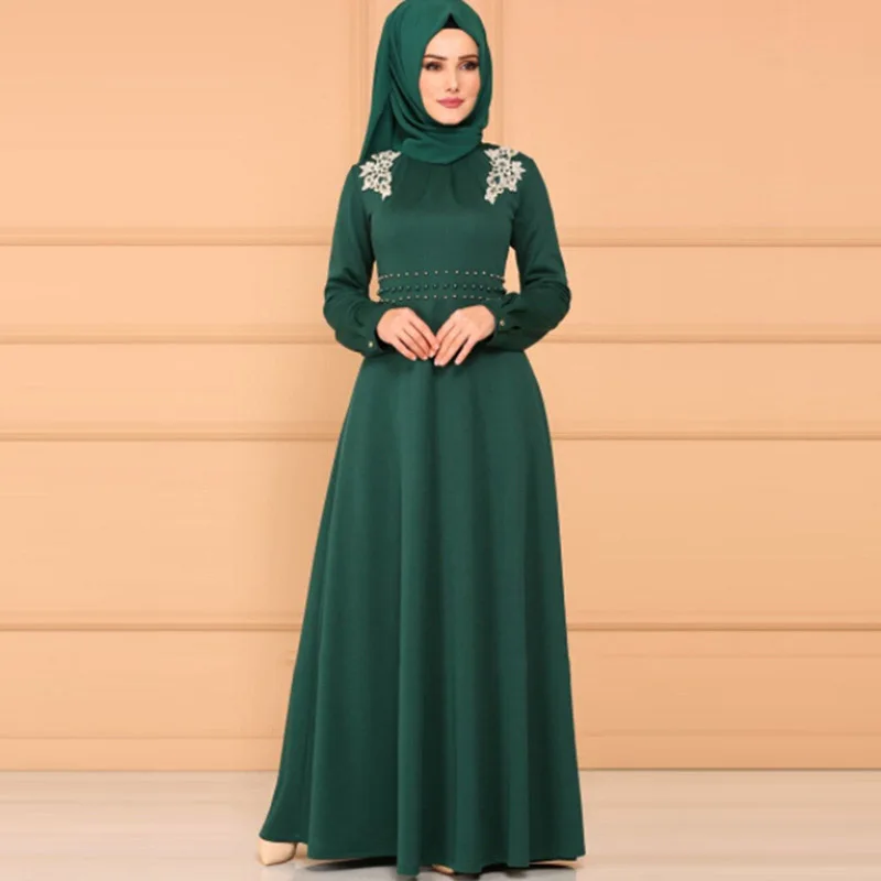 Длинное платье Abaya в этническом стиле с высокой талией кружевное длинным рукавом
