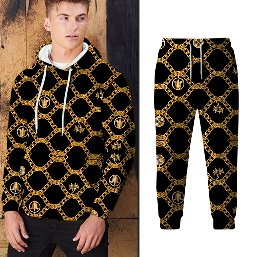 

Autumn and winter men's casual suit warm fleece hoodie sweatshirt and trousers fashion two-piece men's sports suit 2021