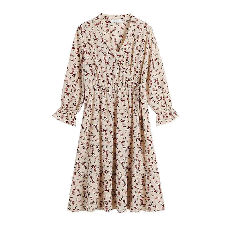 

New large size women's spring and autumn French style thin floral dress new fashion temperament chiffonsummer