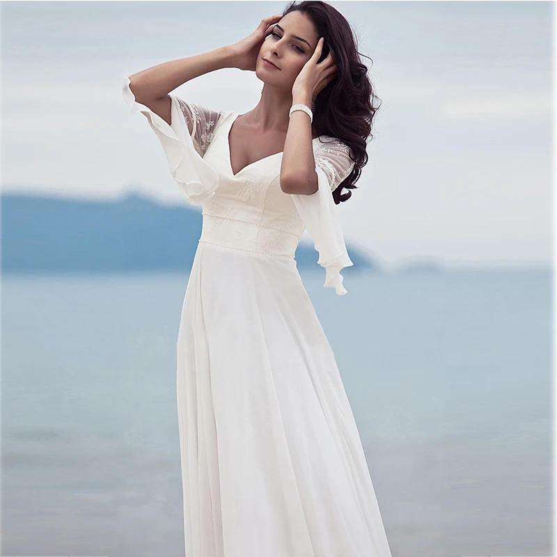 2020 Pure Color White Long Sleeve Dresses Woman Party Night Backless V Neck Maxi Runway Dress Summer Lace A-Line Zipper Vestido | Женская