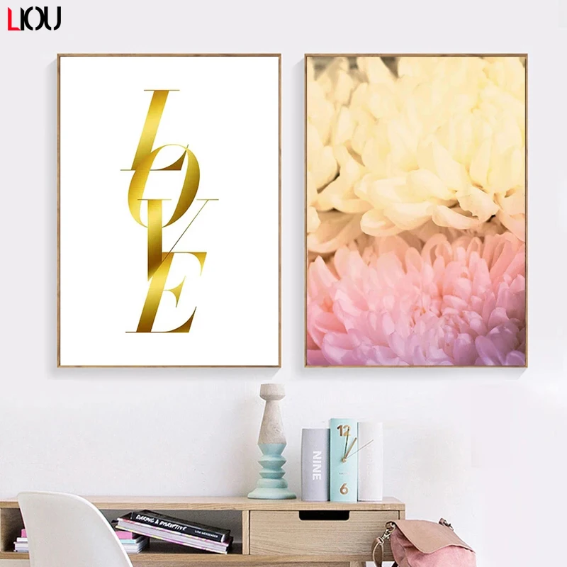 Настенная картина с изображением розовых цветов и надписей Love настенные картины