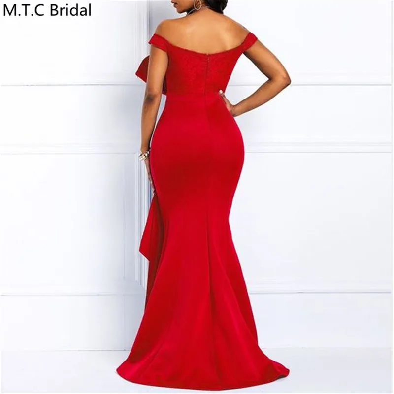 Длинное Красное платье-Русалка с открытыми плечами и жемчужинами | Свадьбы