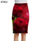 Женская юбка-карандаш KYKU, красная элегантная вечерняя юбка с цветами розы, лето 2019