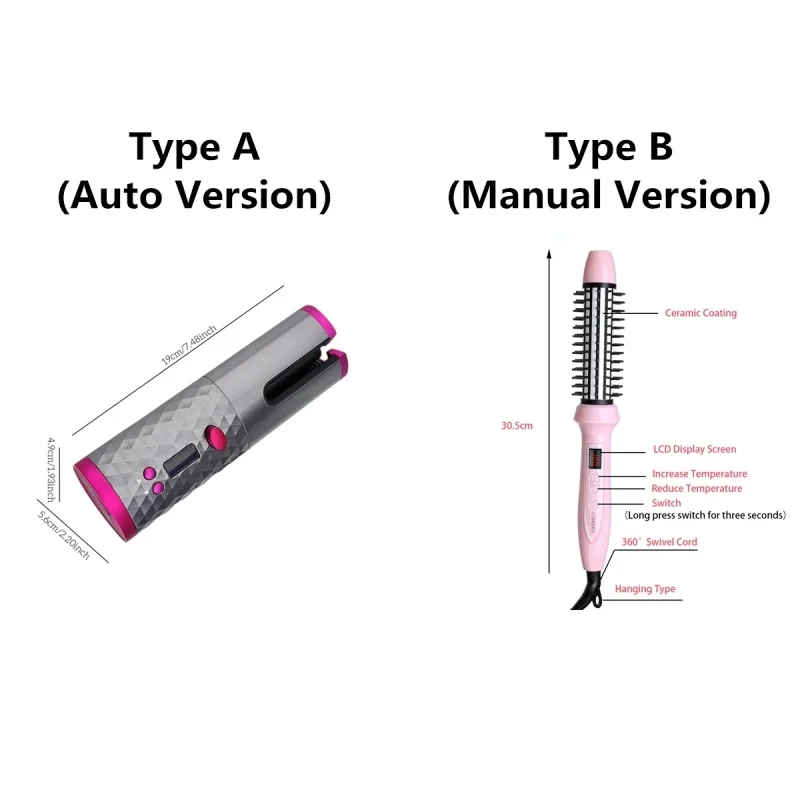 2 Types(Auto/Manual) LED Display Ceramic Hair Curler USB Cordless Curling Iron Temperature Adjustable Wave Styer | Красота и здоровье