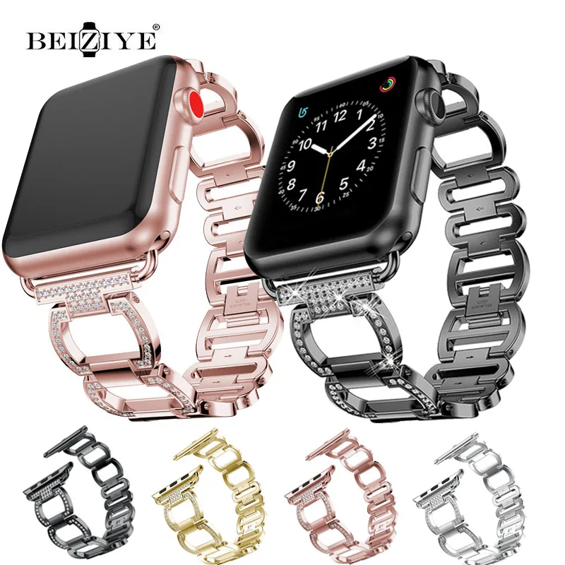 

Роскошный Бриллиантовый Браслет для наручных часов Apple Watch, версии 44 мм, 42 мм, 38 мм, 40 мм для наручных часов iWatch серии SE 6 5 4, версия 1, 2, 3, ремешок ...