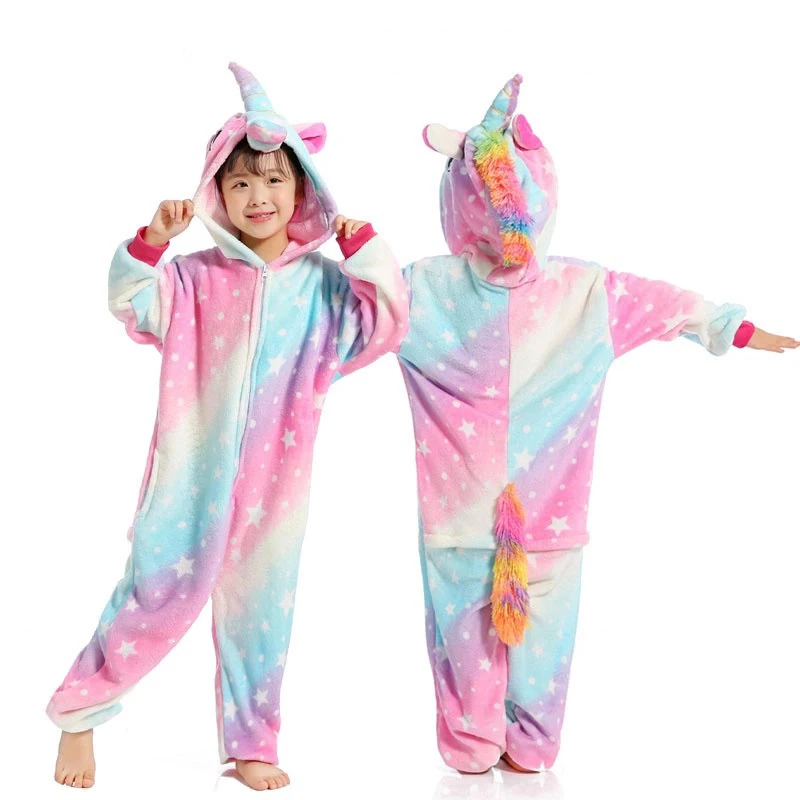 Pink star Unicorn Kuguurumi/Детские пижамы; комбинезон с единорогом, животным, стежком, львом; комплект детской одежды; зимние пижамы; детская одежда для сна для мальчиков и девочек - Цвет: Pink star Unicorn