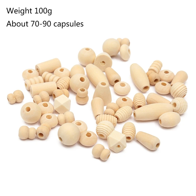 

P8DE 100g Assorted Natural Wooden Beads Unfinished Loose Spacer Bead for Jewelry DIY