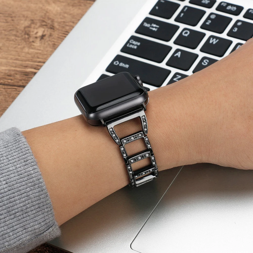 Роскошная лента для Apple Watch Series 3 2 1 38 мм 42 металлический Алмазный ремешок Iwatch 5 4 40 44