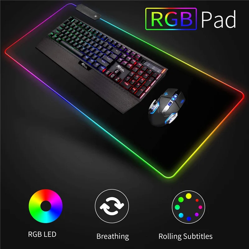 Игровой коврик для мыши RGB большой Яркий светящийся Настольный ПК со