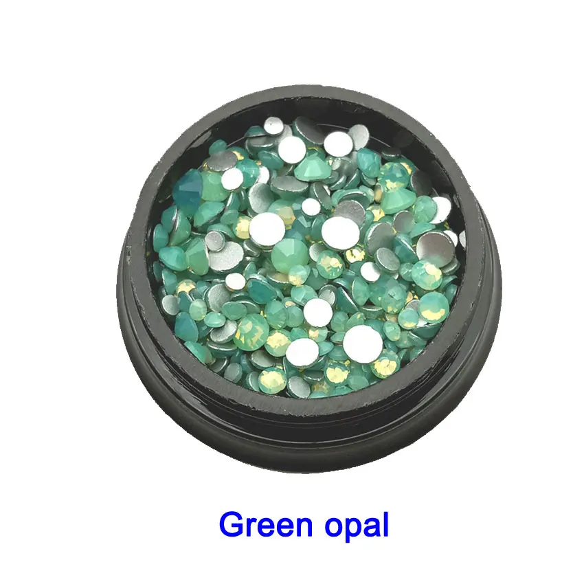 Green opal 1 коробка Стразы для ногтей плоские стеклянные кристаллы 350 шт смешанный размер Charm очаровательные драгоценные камни декорации аксессуары для ногтей аксессуары - Цвет: Green opal