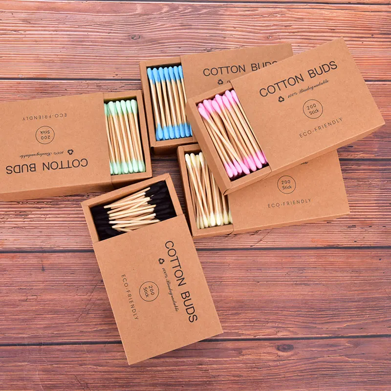 

200pcs X 5 boxes color mix Bamboo Cotton Double Head Adult Makeup Cotton Swab Wood Sticks
