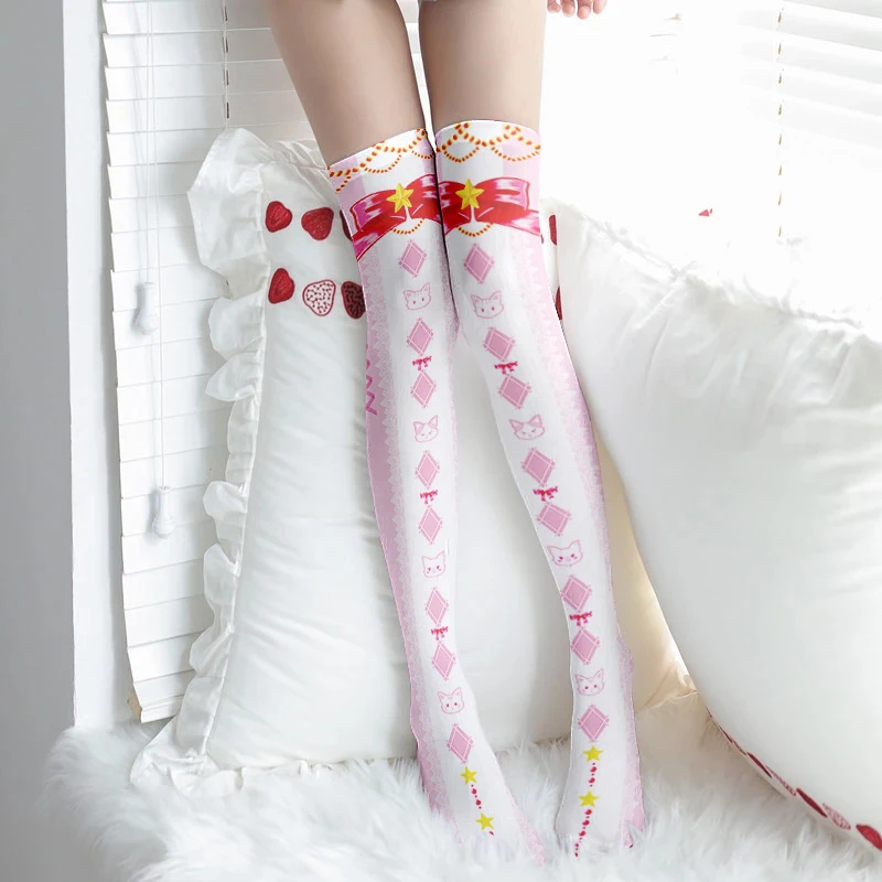 Fashion Lady Pink Over The Knee Stockings Pink Rabbit Bow Cute Sexy Long Tube JK Girl Thigh Socks Cosplay Lolita High Stockings