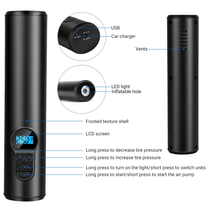 

Vtopek Bike Air Pump Mini Air Compressor Tire Inflator Portable Electric Balloon Pump Tyre Wireless Car Motorcycle Bicycle ball