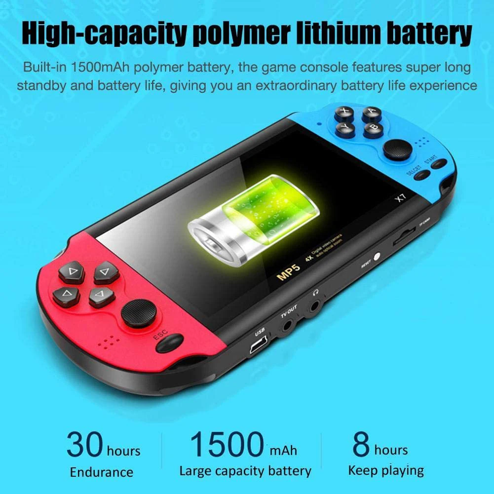 

X7 Handheld Game Player 4.3 Inch LCD Display 8GB Double-rocker 3000 Classic Game Retro Mini Pocket Game Console MP5 Video Player