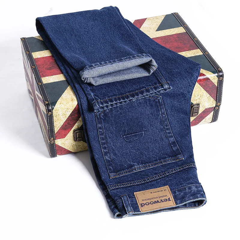 

High Waist Mens Jeans Fashion Business Classic Thick Jeans Men Straight Comfortable Cotton Male Baggy Overalls Denim Pants