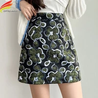 woolen embroidered skirt women 2021 winter new korean fashion high waist a line floral mini skirts all match casual faldas mujer