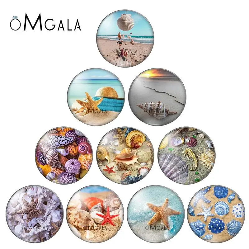 

New Starfish Shell Landscape Summer Beach 12mm/16mm/18mm/25mm Round photo glass cabochon demo flat back Making findings