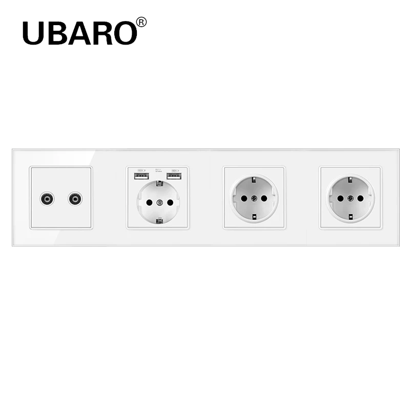 UBARO немецкий стандарт закаленное стекло панель настенная розетка телефон два