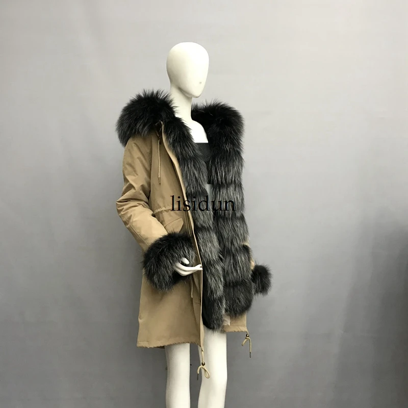 LISIDUN 2019 настоящая меховая Парка женская зимняя куртка натуральный Серебряный