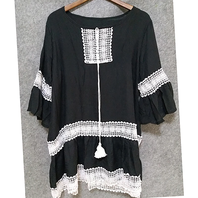 Новое Белое повседневное пляжное платье кружевное лоскутное мини с расклешенным