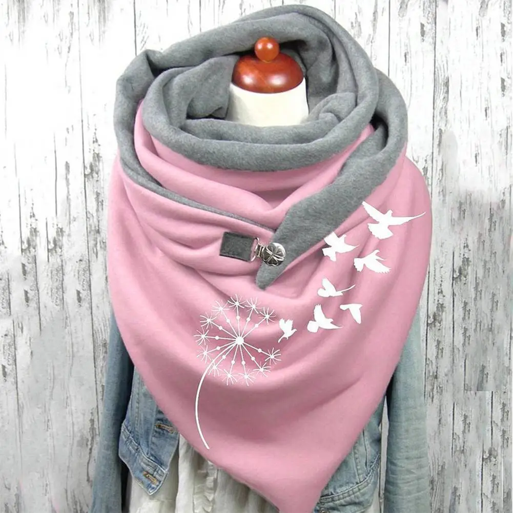 

Fashion Women Printed Pattern Scarf Female Retro Multi-purpose Shawl With Button Scarf Femme Winter Warm Windproof Daily Wear