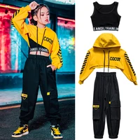 hip hop costumes long sleeve yellow tops black pants for girls ballroom jazz dance clothes street stage performance wear bl5304