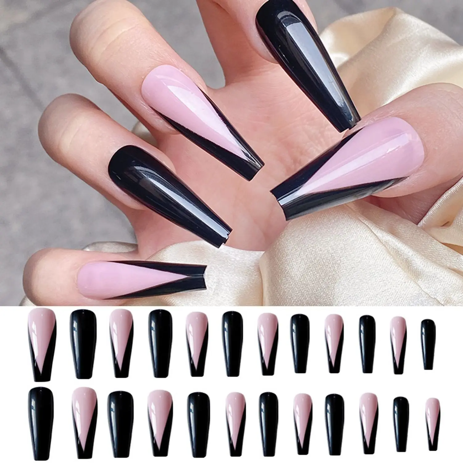 

24pcs/Box Ballerina Detachable Full Cover Artificial Wearable French Long Coffin False Nails Fake Nails Nail Tips