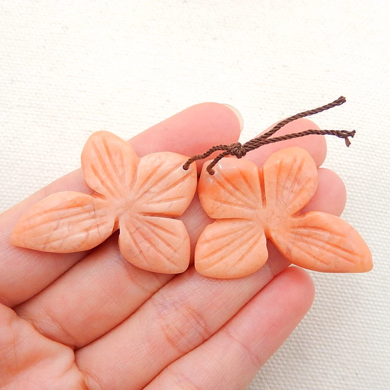 

New Design Red Aventurine Carved Flower Earring Pair,Stone For Earring making 39x32x4mm,9.1g