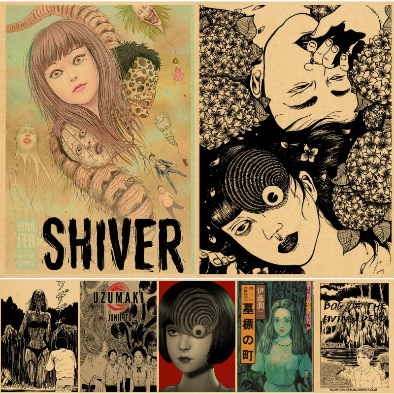 

Japanese Anime Junji Ito Art Poster Cartoon Tomie HD Prints Decoration Paintings Manga Gyo Girl Horror Painting Wall Sticker